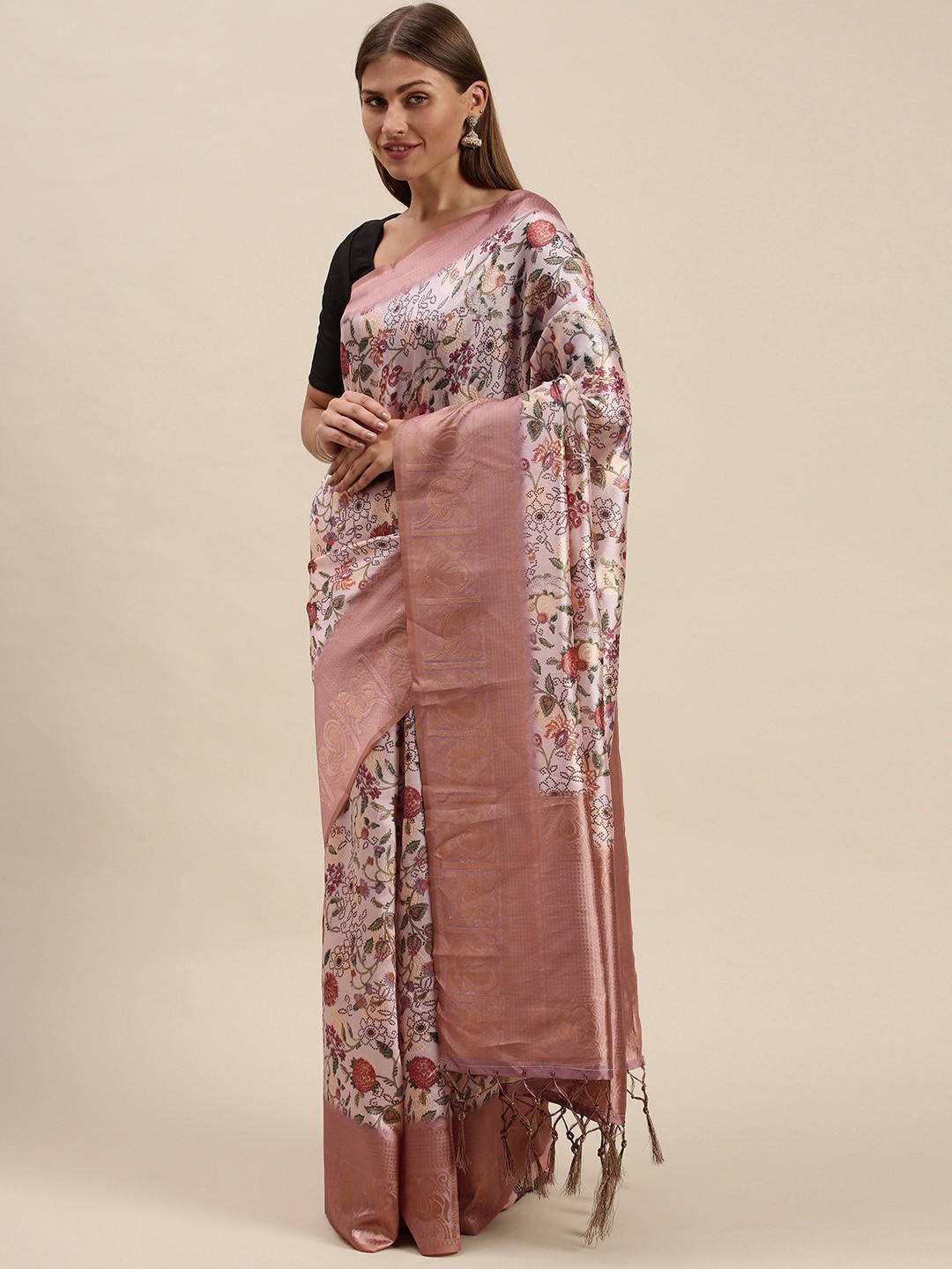 

cbazaar Pink & Maroon Floral Art Silk Saree