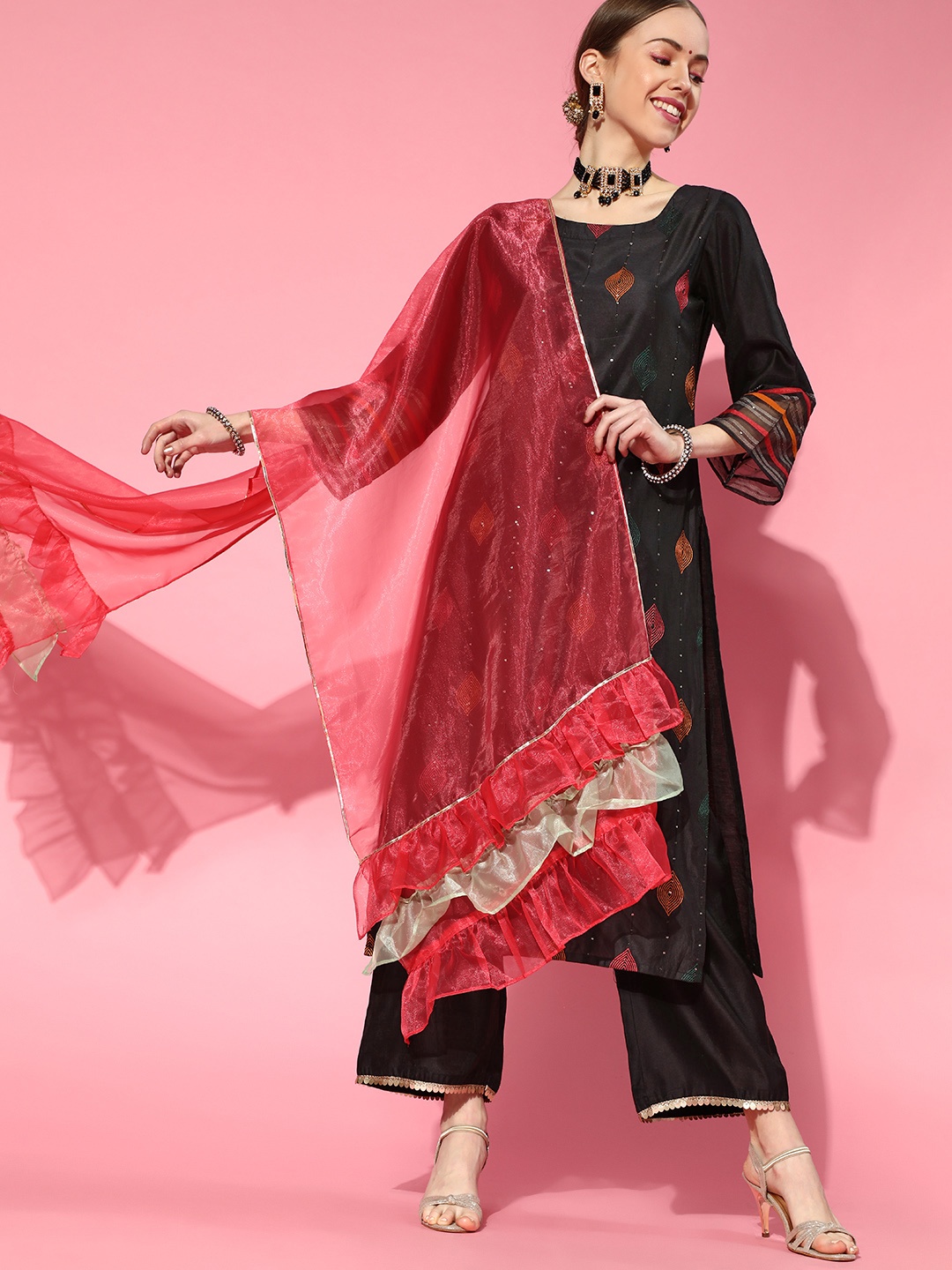 

Indo Era Black Liva Calf Length Kurta Set