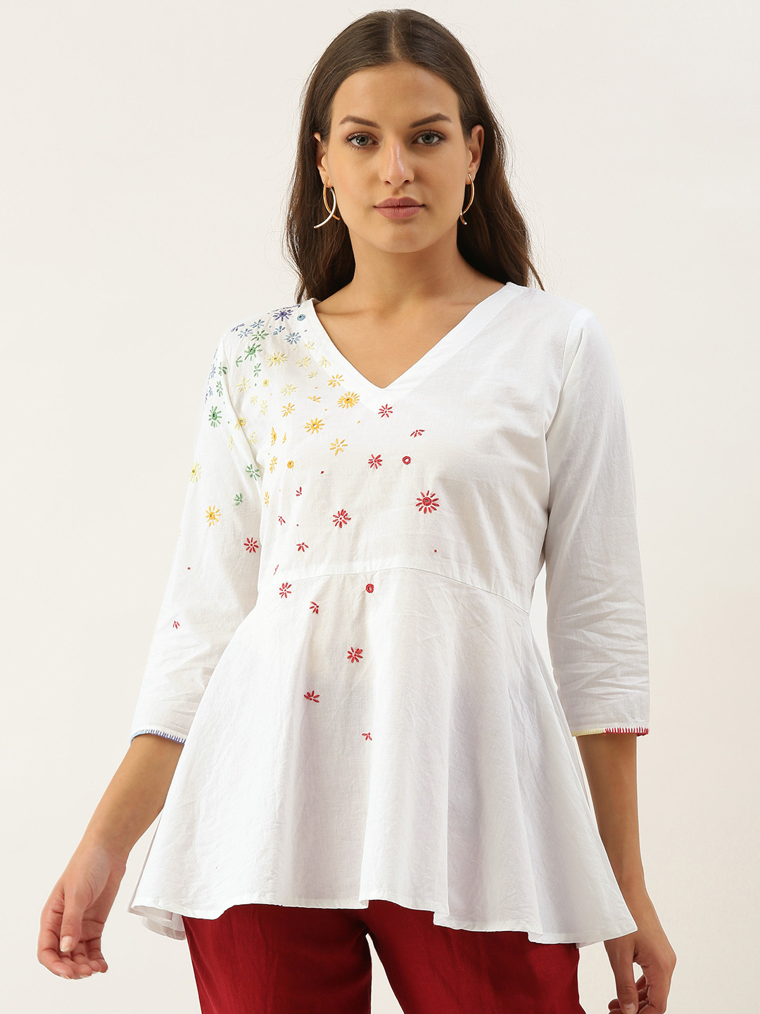 

OKHAI White Pure Cotton Embroidered Top