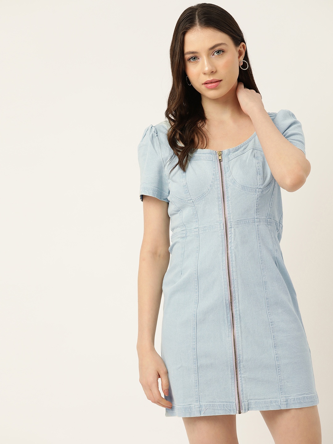 

FOREVER 21 Scoop Neck Chambray Sheath Dress, Blue