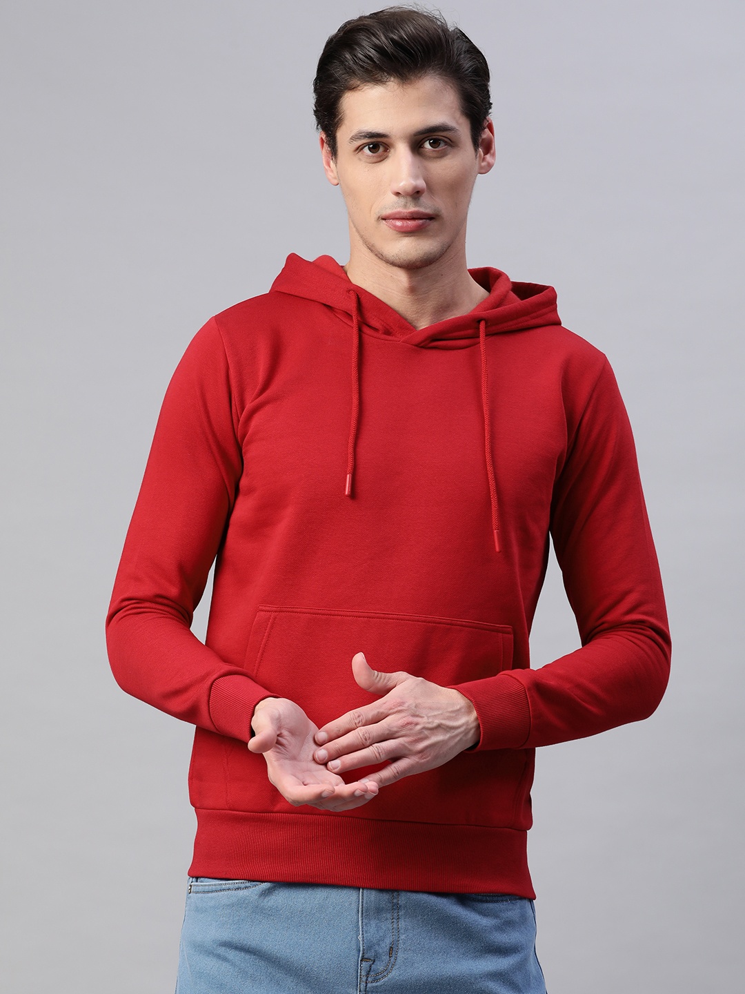 

PICOT Men Red Solid Hooded Sweatshirt
