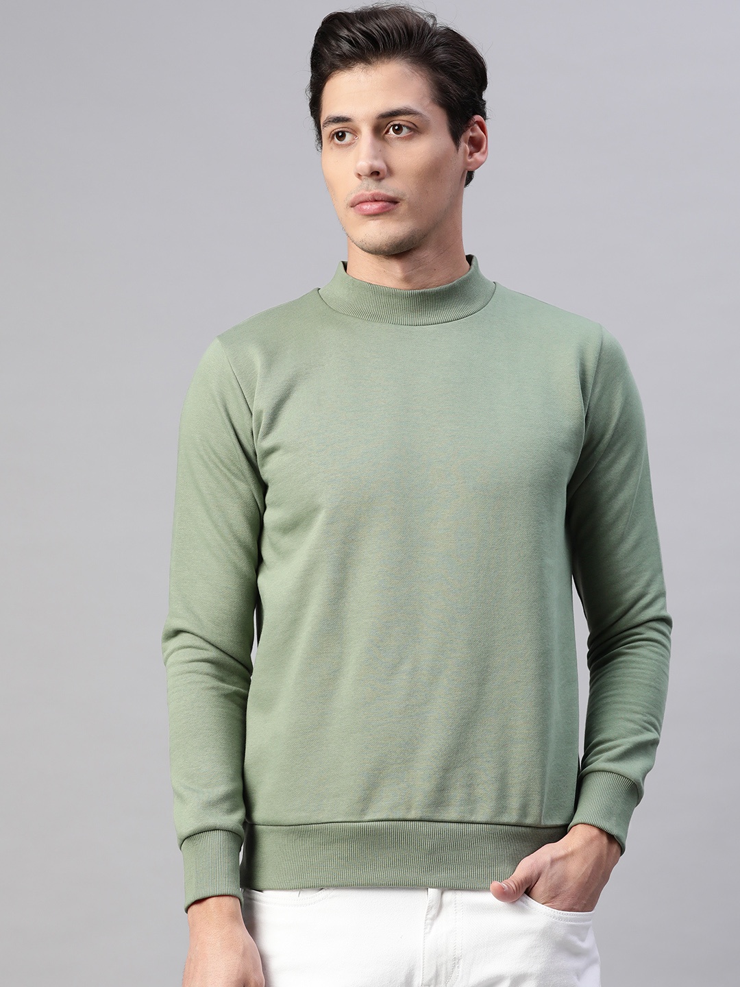 

PICOT Men Olive Green Solid Sweatshirt