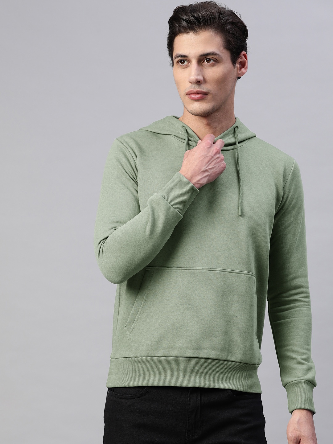 

PICOT Men Olive Green Solid Hooded Sweatshirt