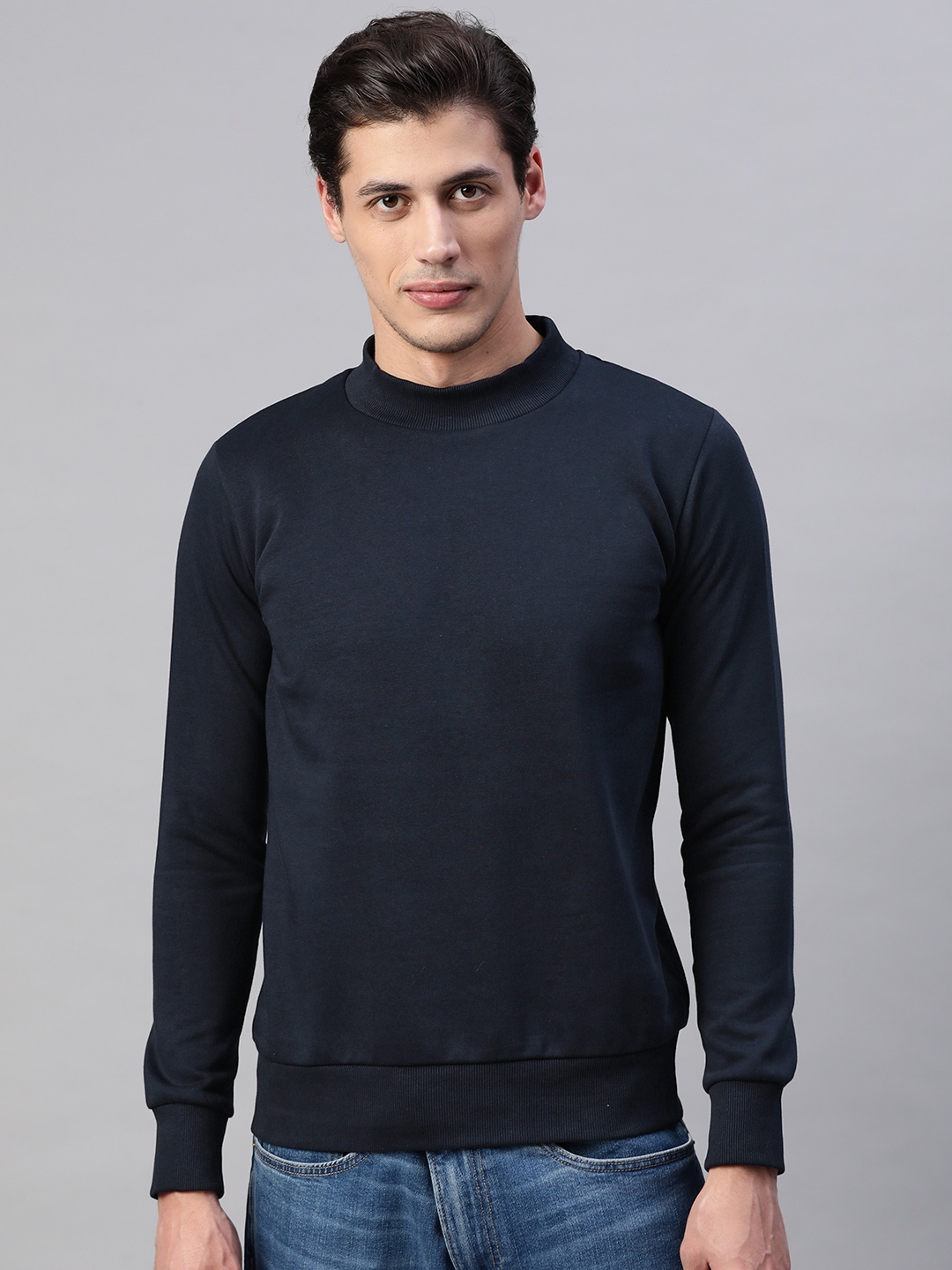 

PICOT Men Navy Blue Solid Sweatshirt