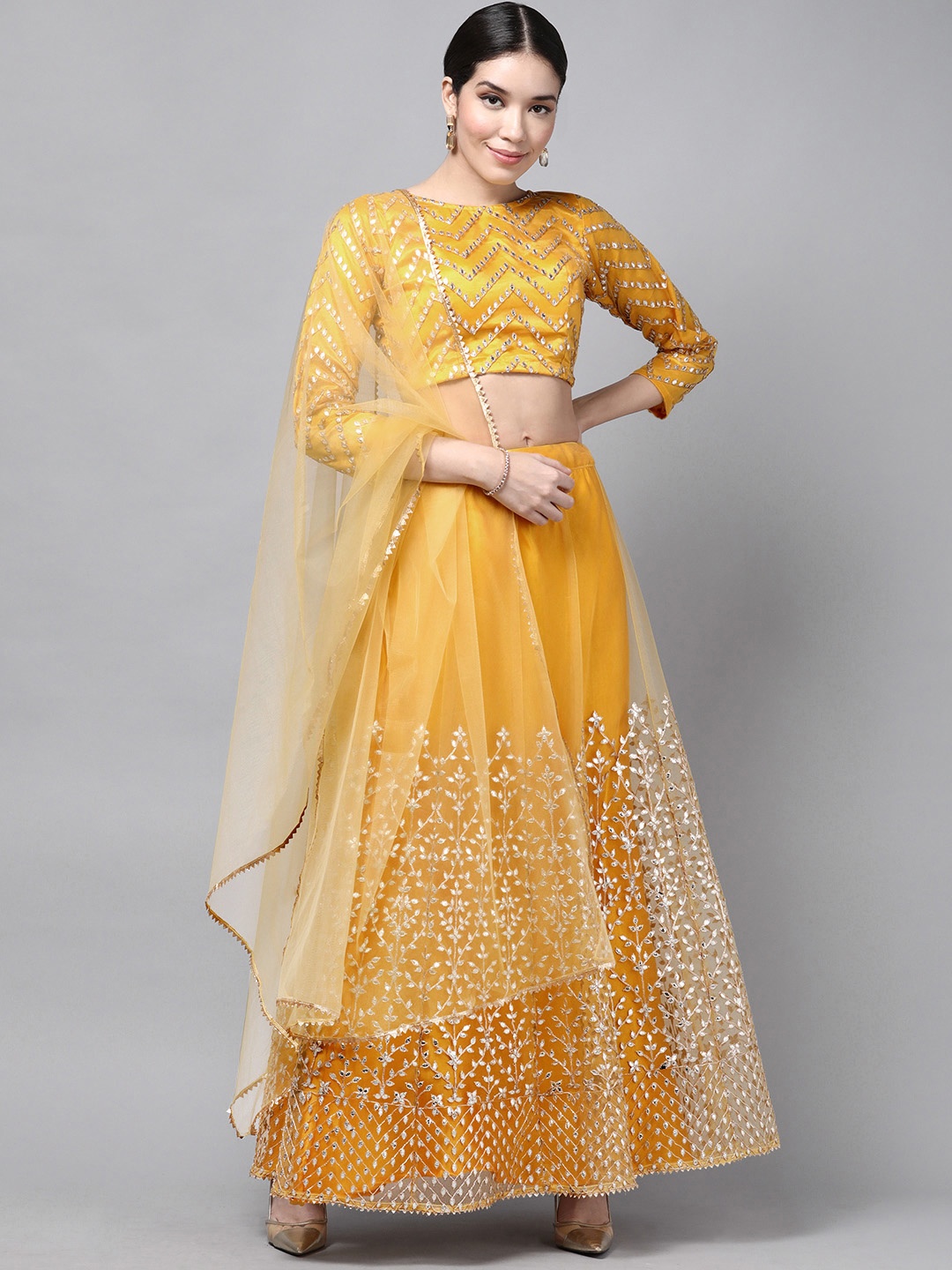 

DIVASTRI Yellow Semi-Stitched Lehenga & Unstitched Blouse With Dupatta