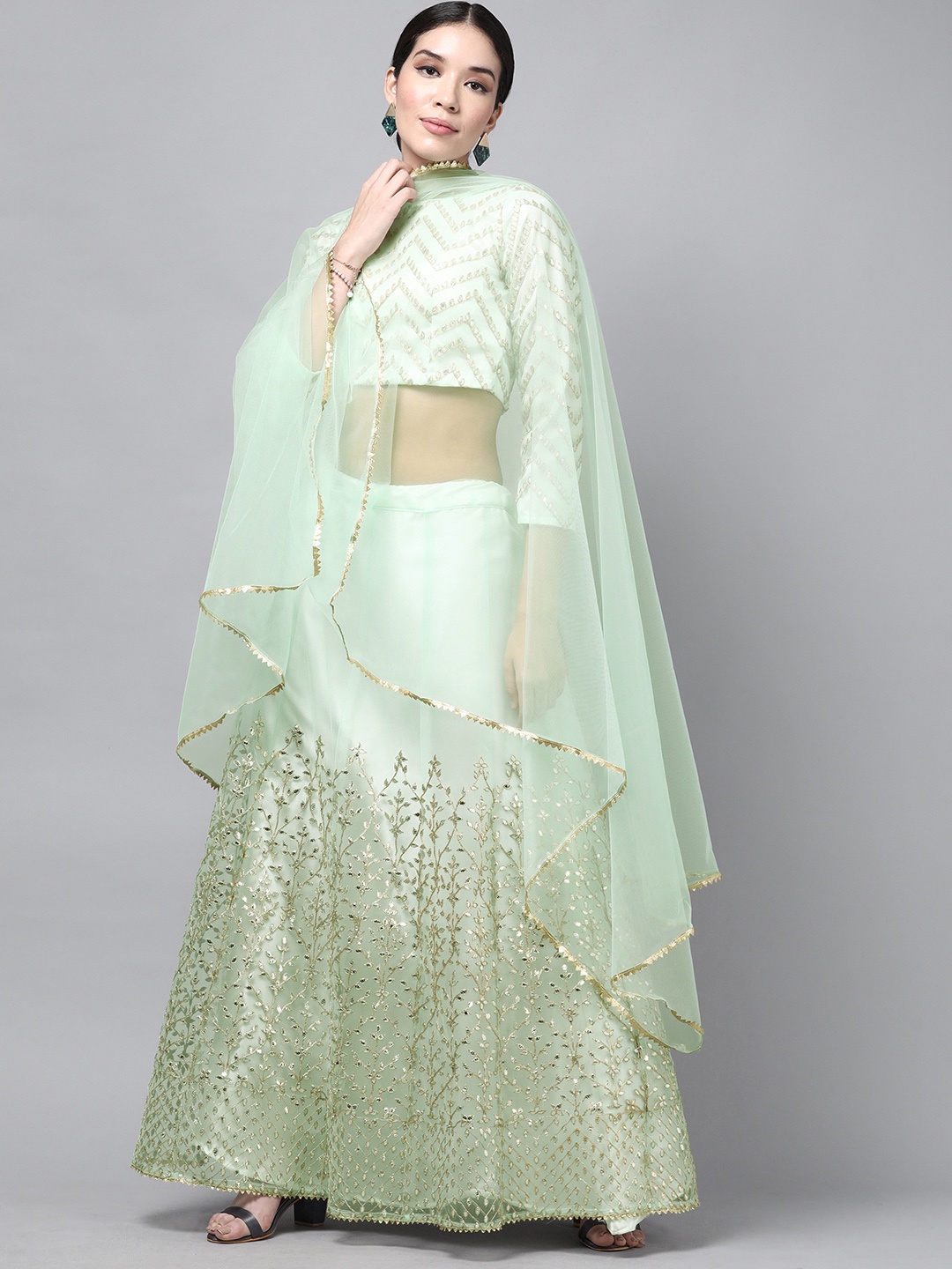 

DIVASTRI Blue Semi-Stitched Lehenga & Unstitched Blouse With Dupatta