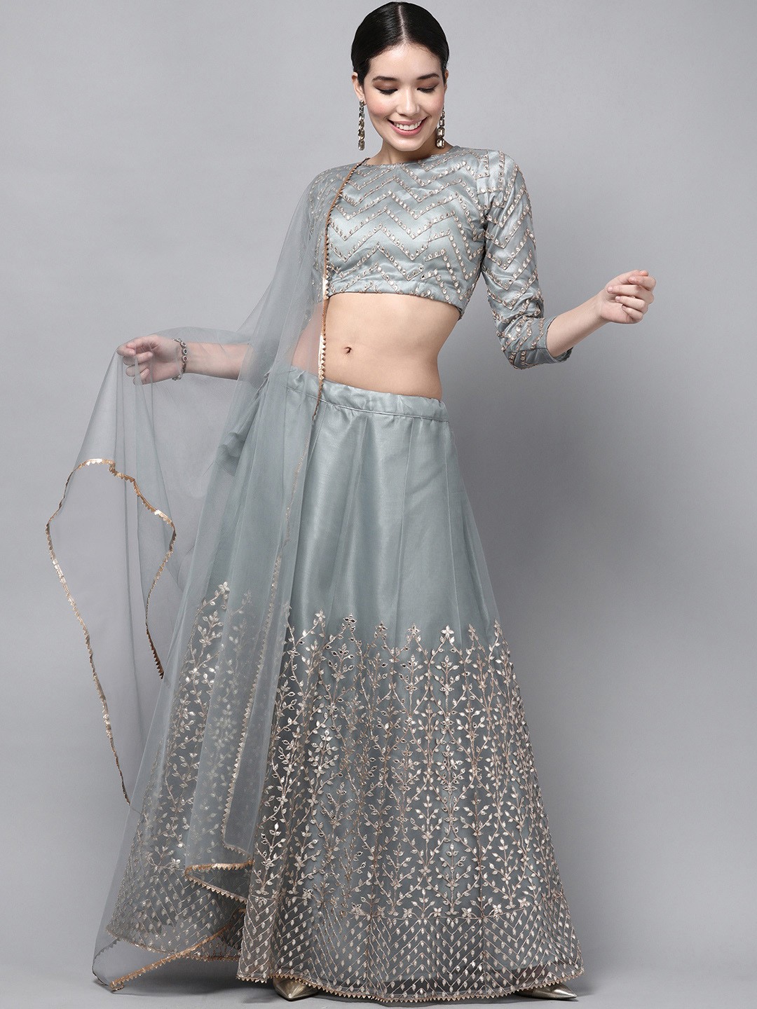 

DIVASTRI Grey Semi-Stitched Lehenga & Unstitched Blouse With Dupatta