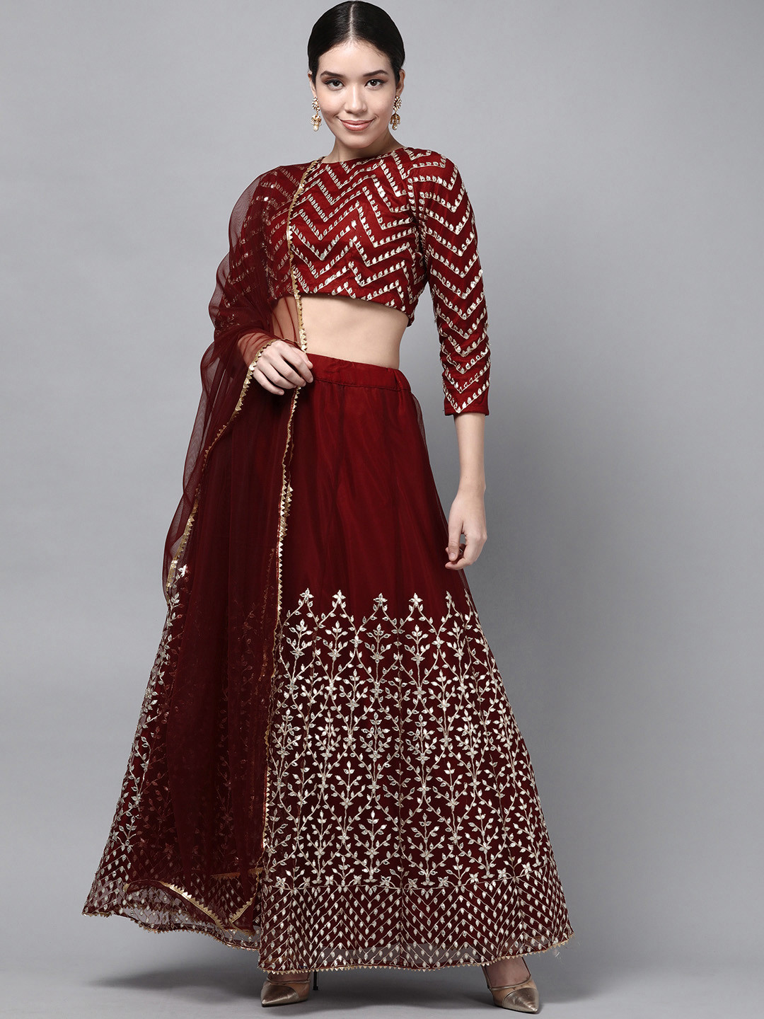

DIVASTRI Red Semi-Stitched Lehenga & Unstitched Blouse With Dupatta