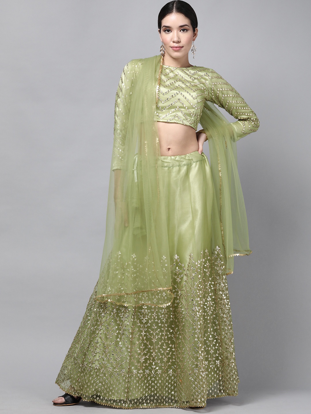 

DIVASTRI Green Woven Design Semi-Stitched Lehenga & Unstitched Blouse With Dupatta