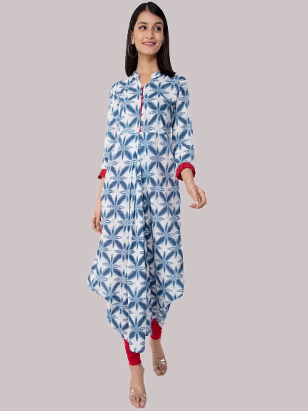 

KALINI Women Blue Cotton Floral Print High Low Kurta