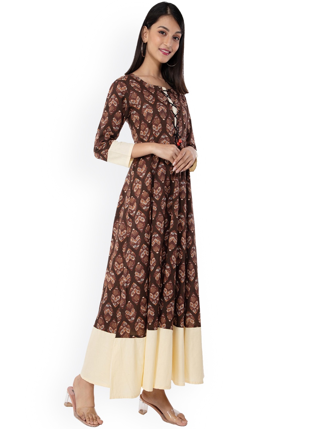 

KALINI Women Brown Ethnic Motifs PrintedAnarkali Kurta