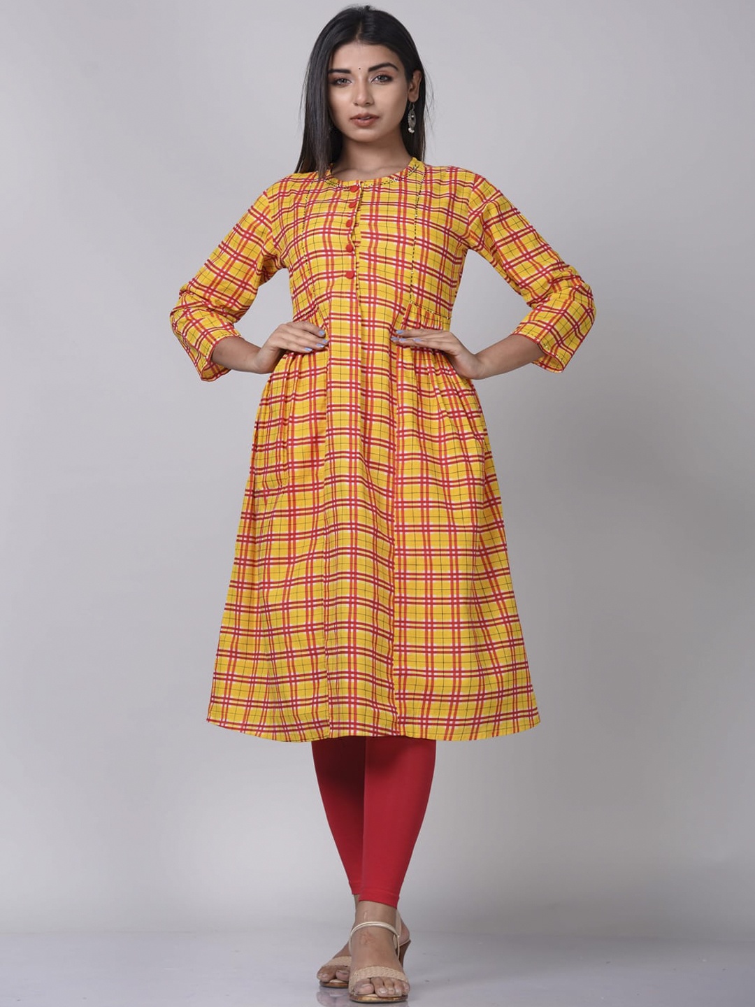 

KALINI Woman Yellow Checked Kurta