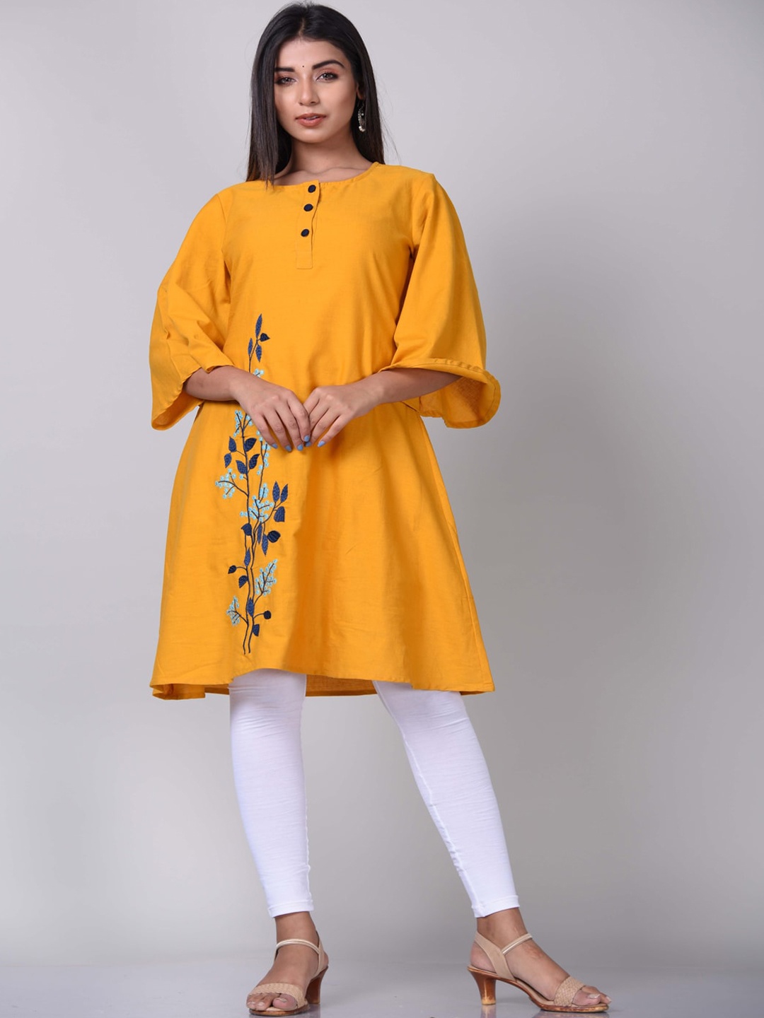 

KALINI Women Yellow Floral Embroidered Flared Sleeves Kurta