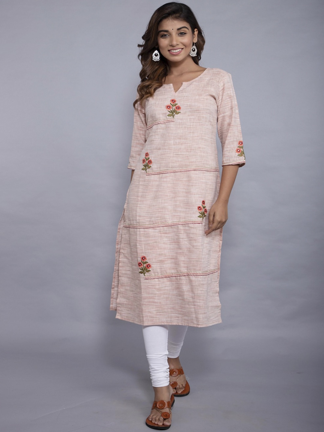 

KALINI Women Orange Embroidery Straight Kurta