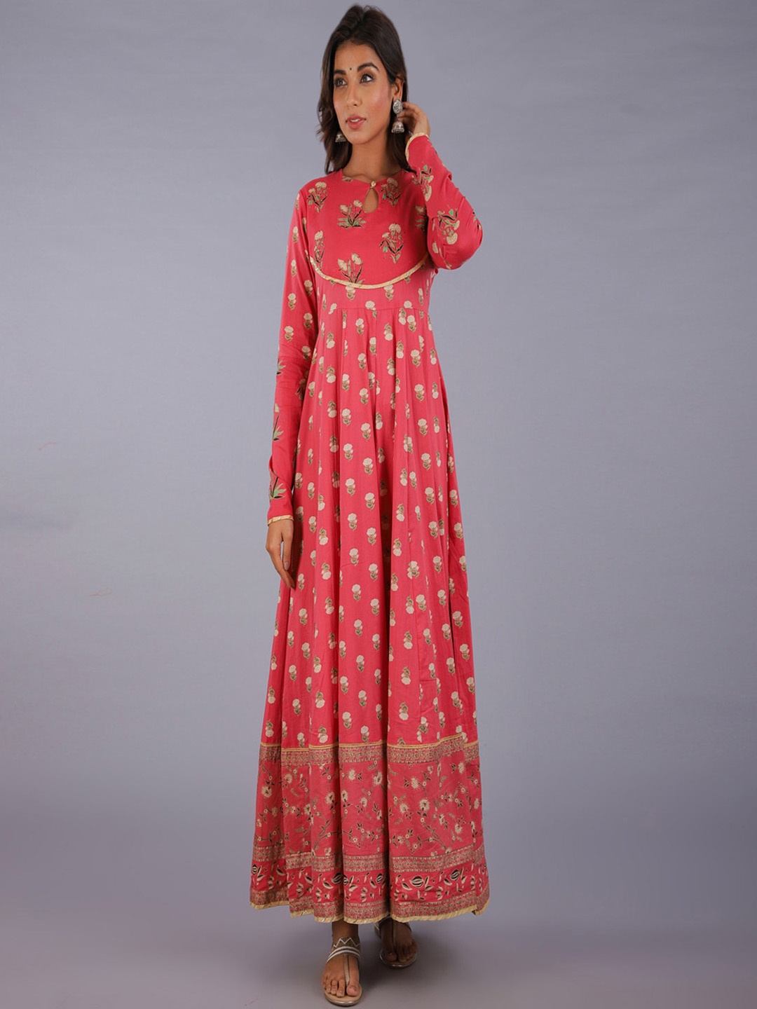 

KALINI Women Peach-Coloured Floral Printed Anarkali Kurta