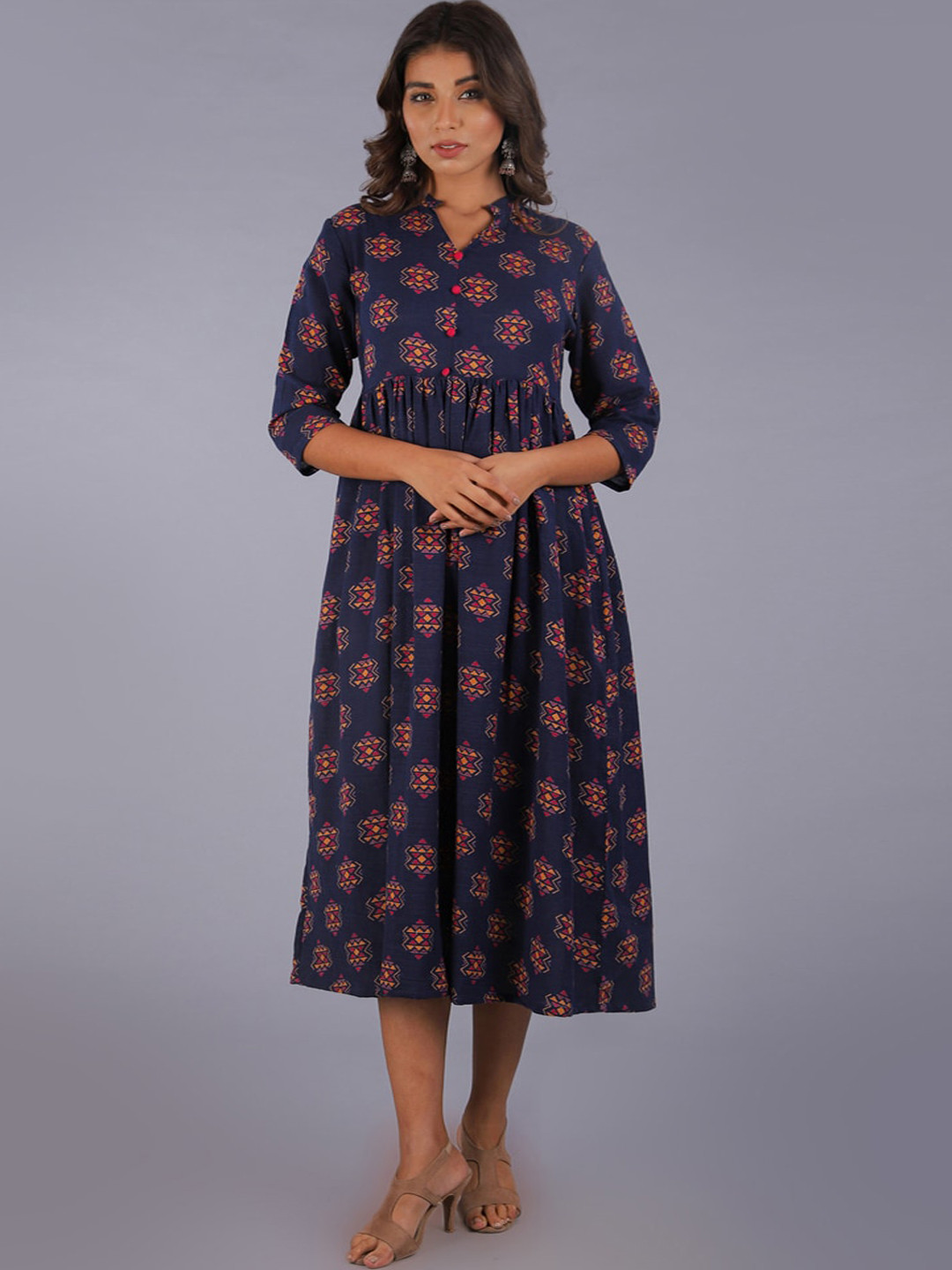 

KALINI Women Navy Blue Printed A-Line Kurta