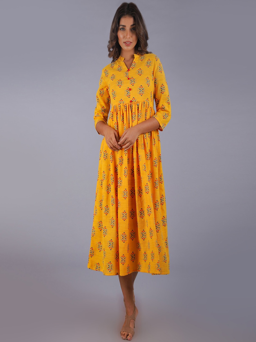 

KALINI Women Yellow Ethnic Motifs Printed Kurta