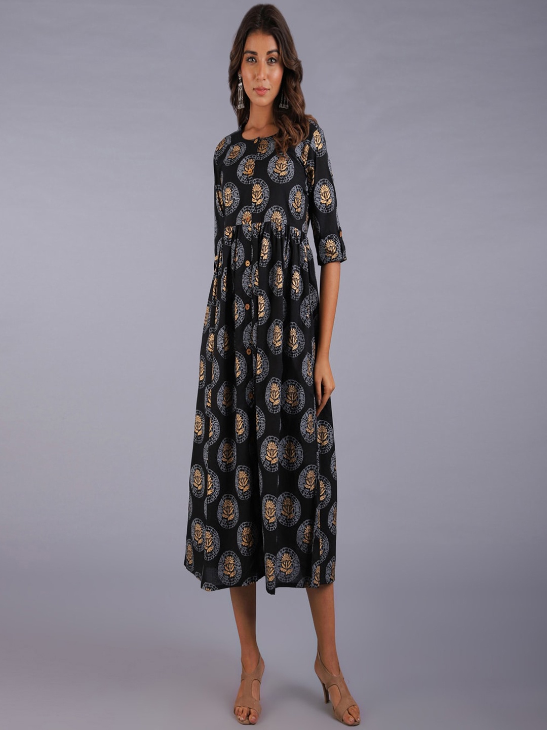 

KALINI Women Black Ethnic Motifs Printed A-Line Kurta