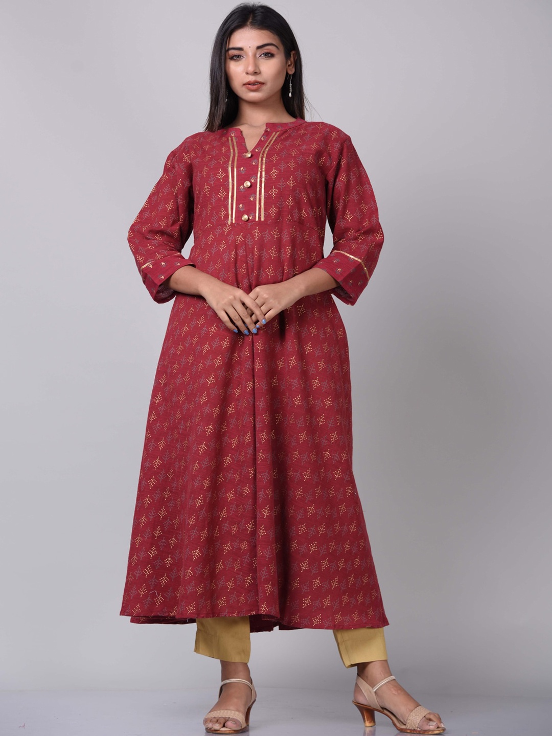 

KALINI Women Red Ethnic Motifs Printed Thread Work Kurta
