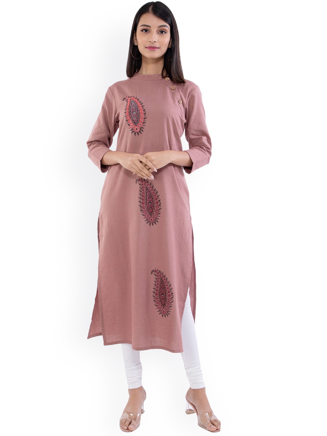 

KALINI Women Brown Ethnic Motifs Flared Sleeves Patchwork Kurta