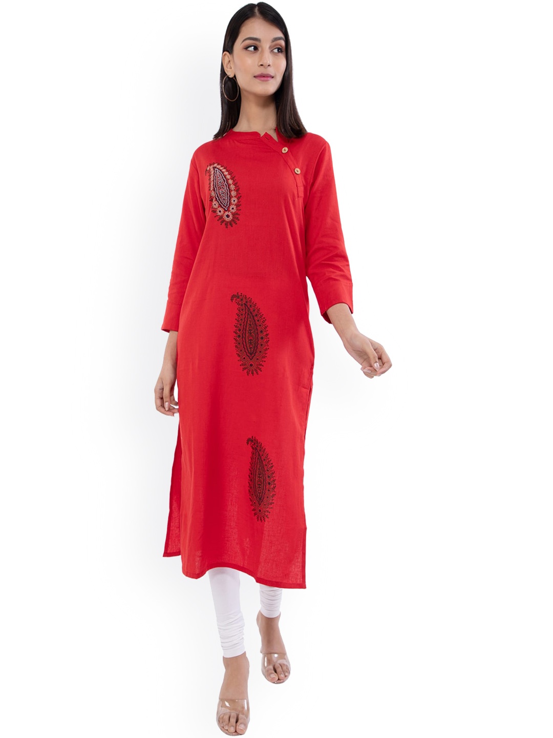 

KALINI Women Red & Black Solid Straight Kurta