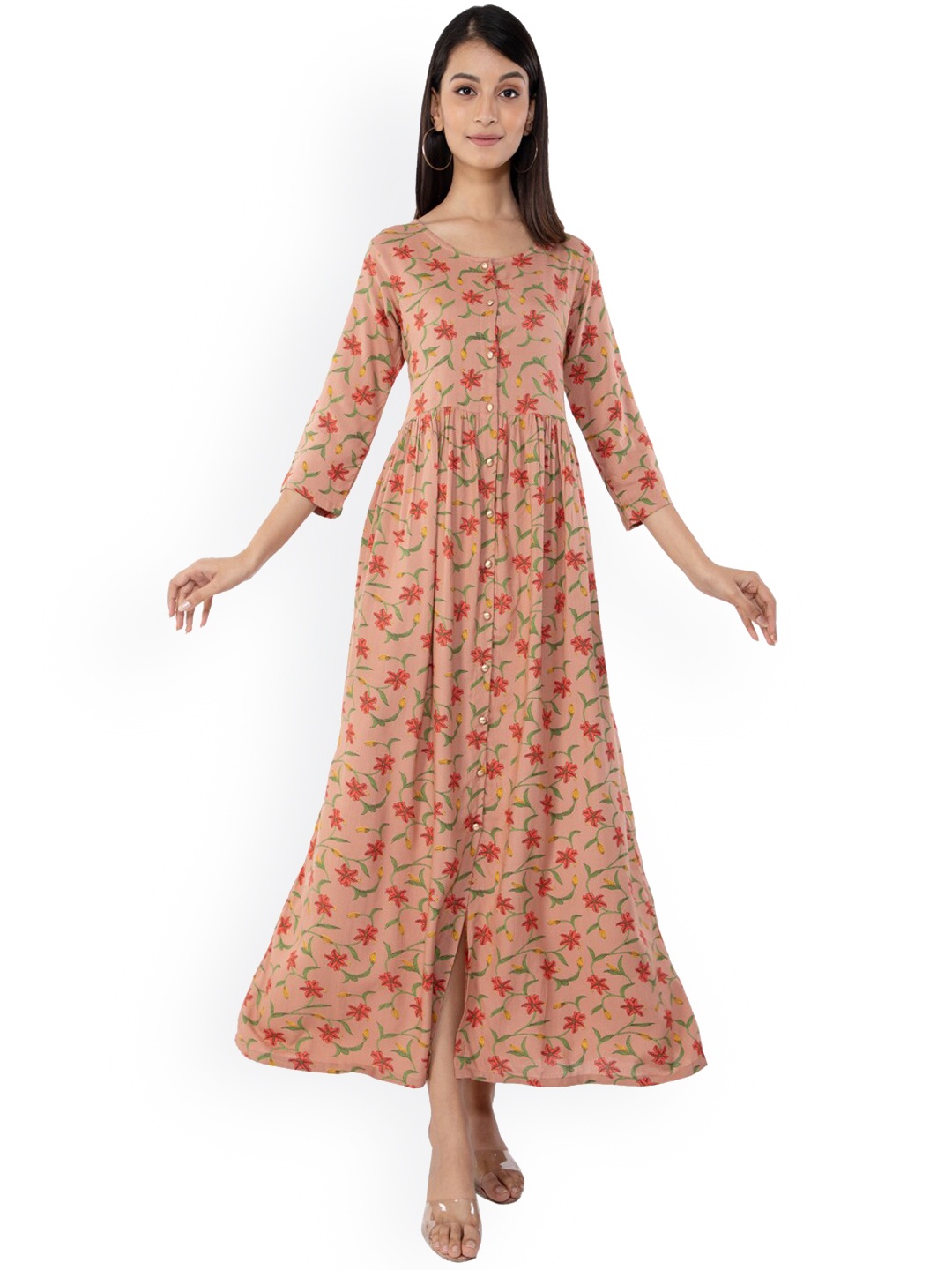 

KALINI Women Orange & Red Floral Printed Floral A-line Kurta