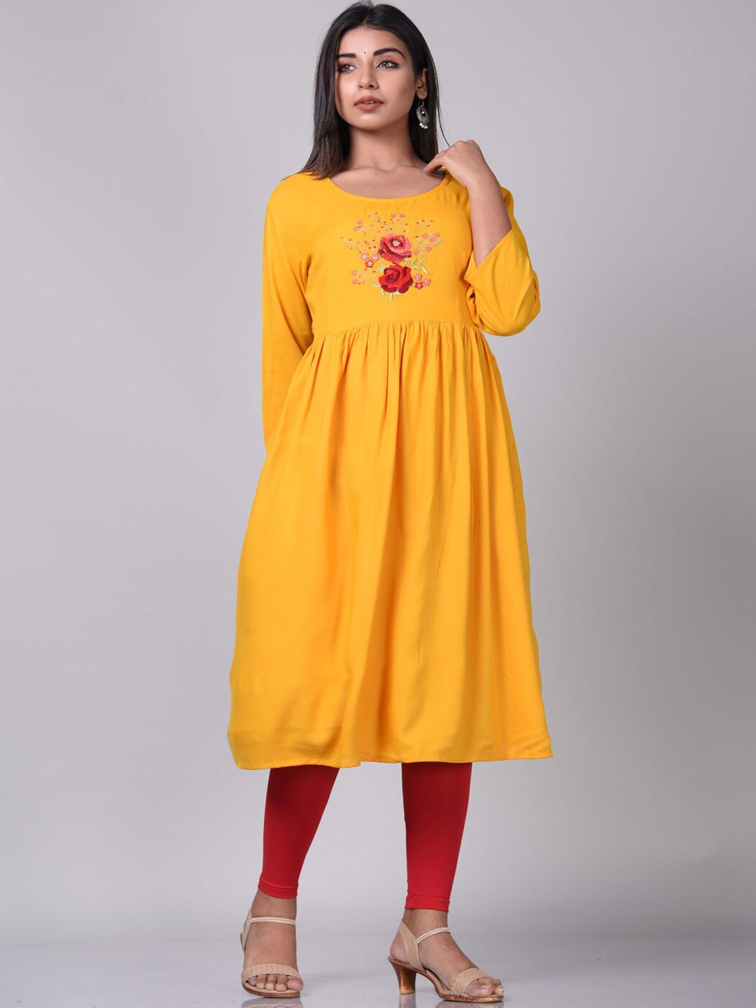 

KALINI Women Yellow Thread Work Kurta