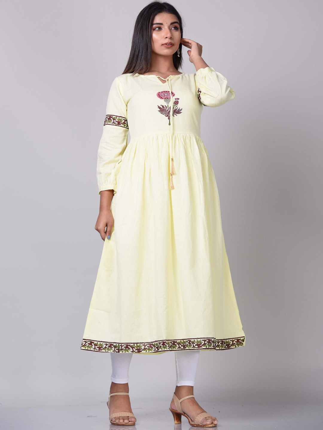 

KALINI Women Yellow Thread Work Kurta