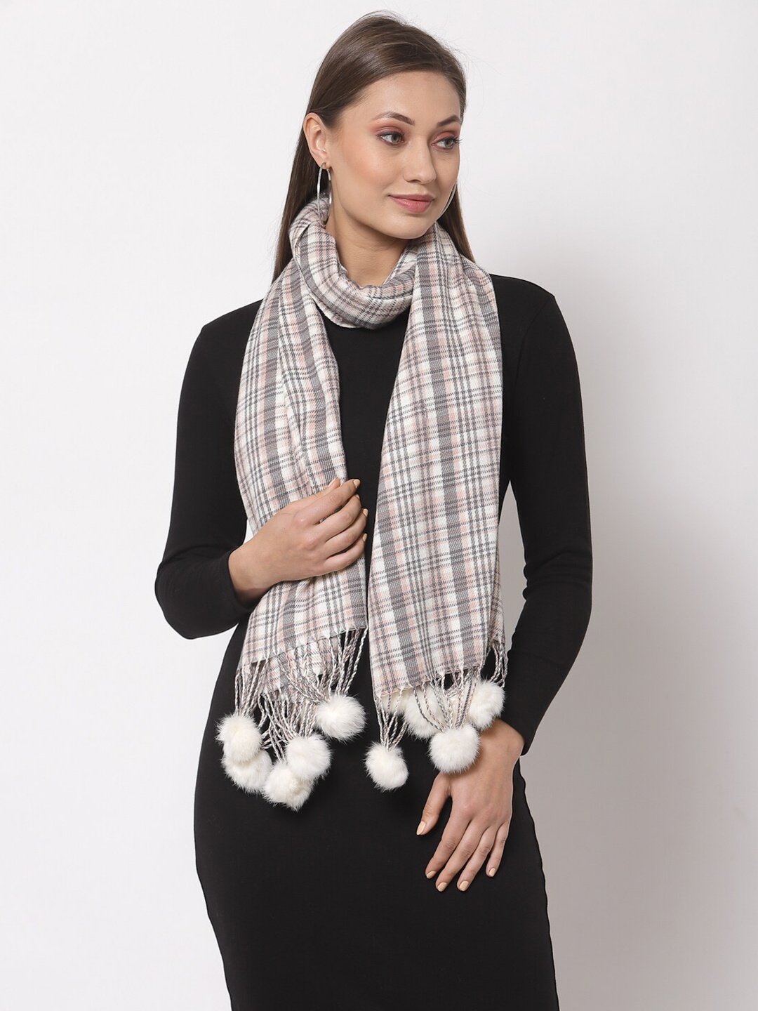 

Calvadoss Women White & Grey Checked Stole