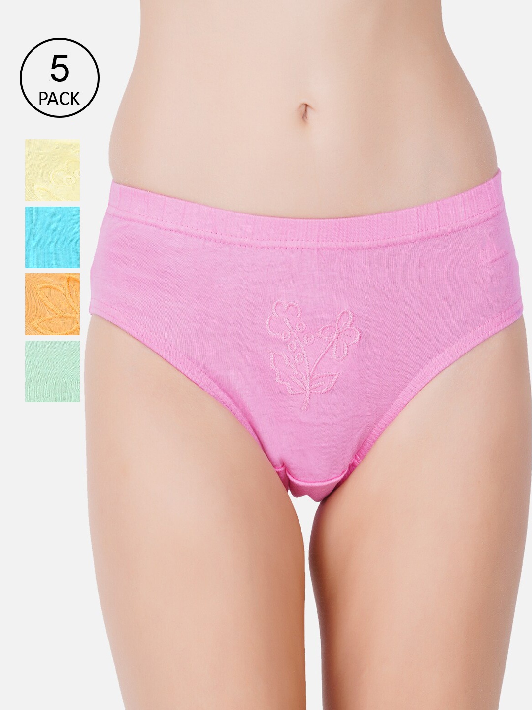 

PRIDE APPAREL Women Pack Of 5 Assorted Pure Cotton Hipster Briefs