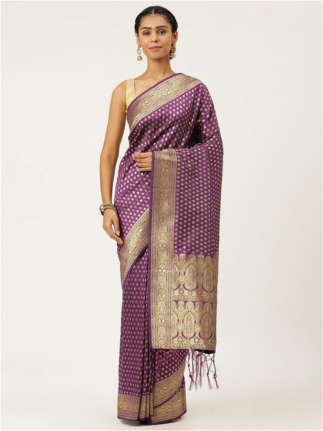 

KARAGIRI Purple & Gold-Toned Silk Blend Banarasi Saree