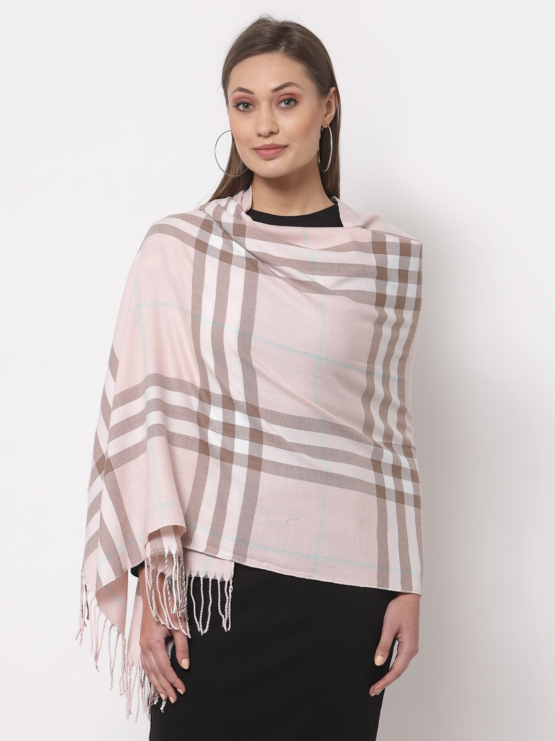 

Calvadoss Women Pink & White Striped Long Fit Woolen Muffler