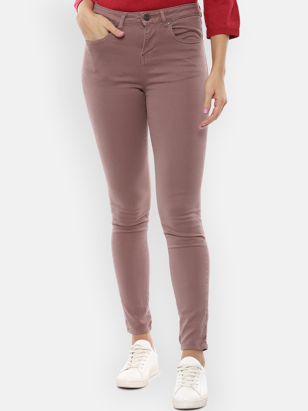 

Van Heusen Woman Maroon Solid Slim Fit Jeans