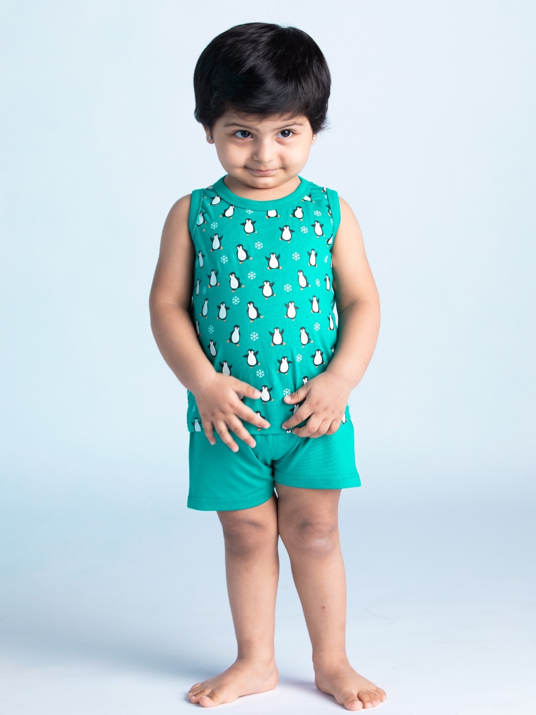 

Cuddles for Cubs Kids Teal Green Printed Top with Shorts