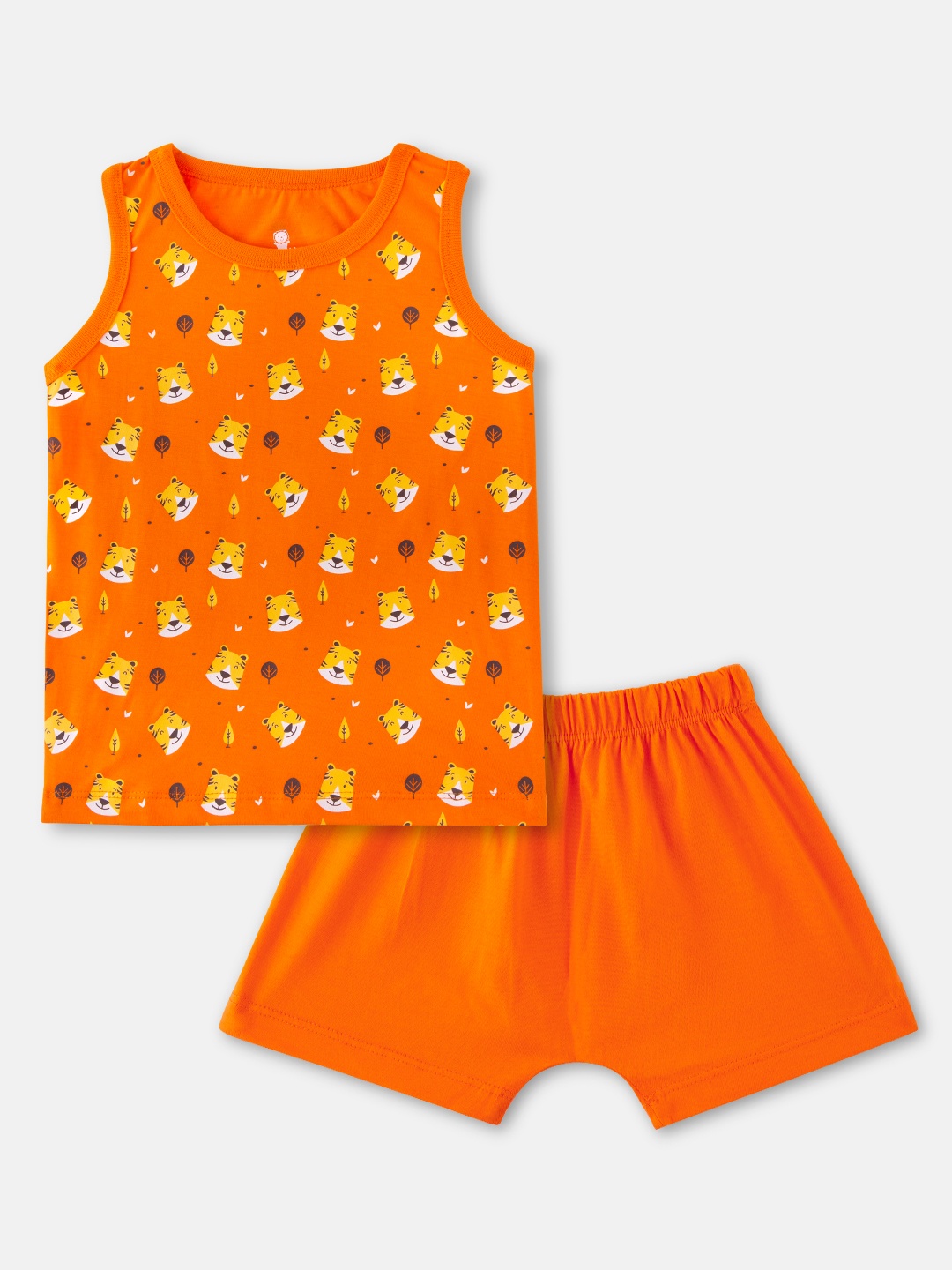 

Cuddles for Cubs Kids Orange & Yellow Printed Pure Cotton Top with Shorts