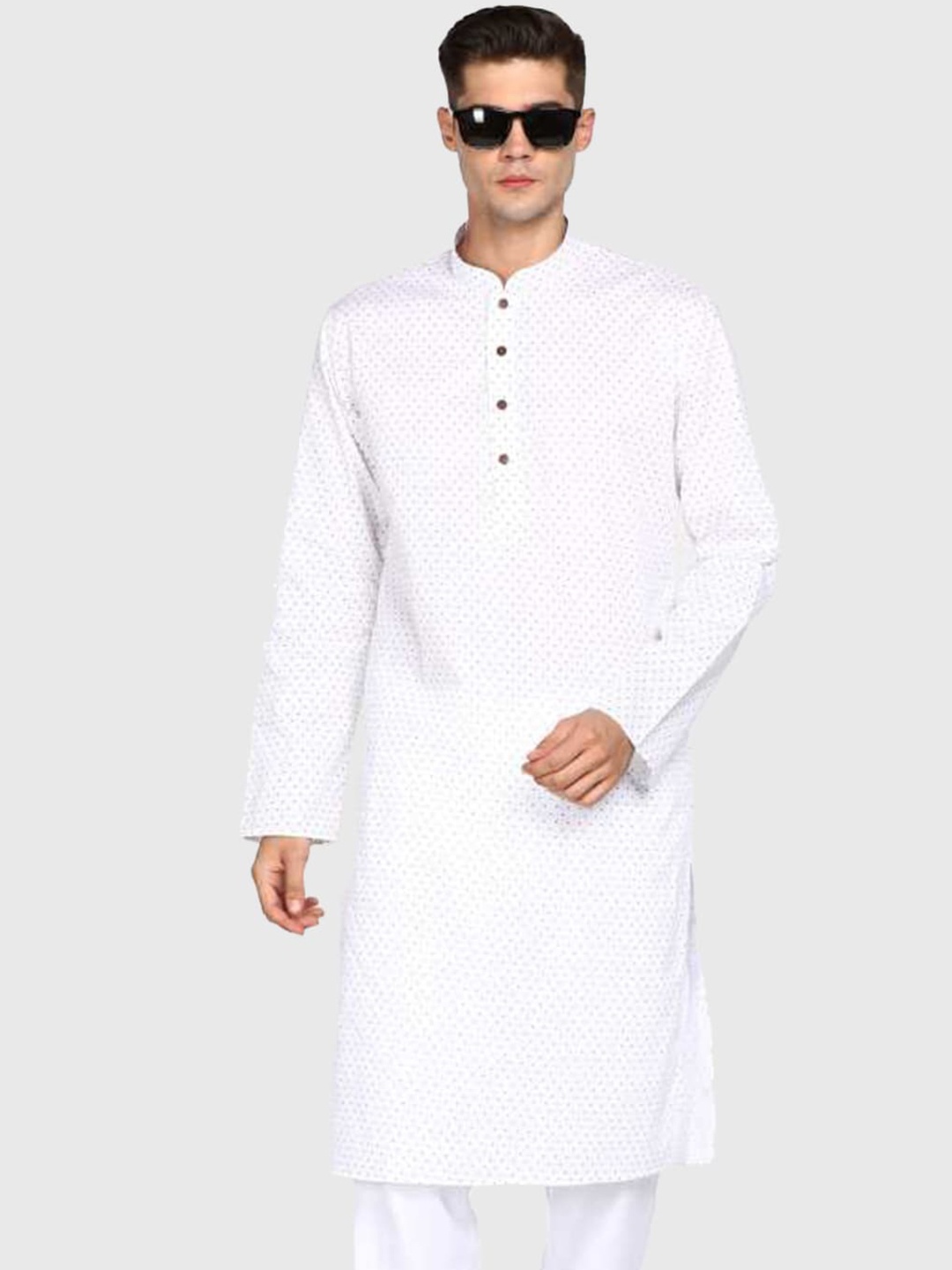 

Sanwara Men White Geometric Printed Kurta