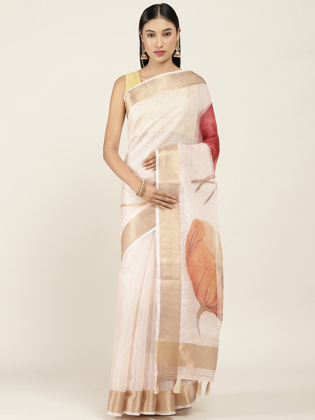 

Soch Peach-Coloured Silk Blend Floral Printed Saree