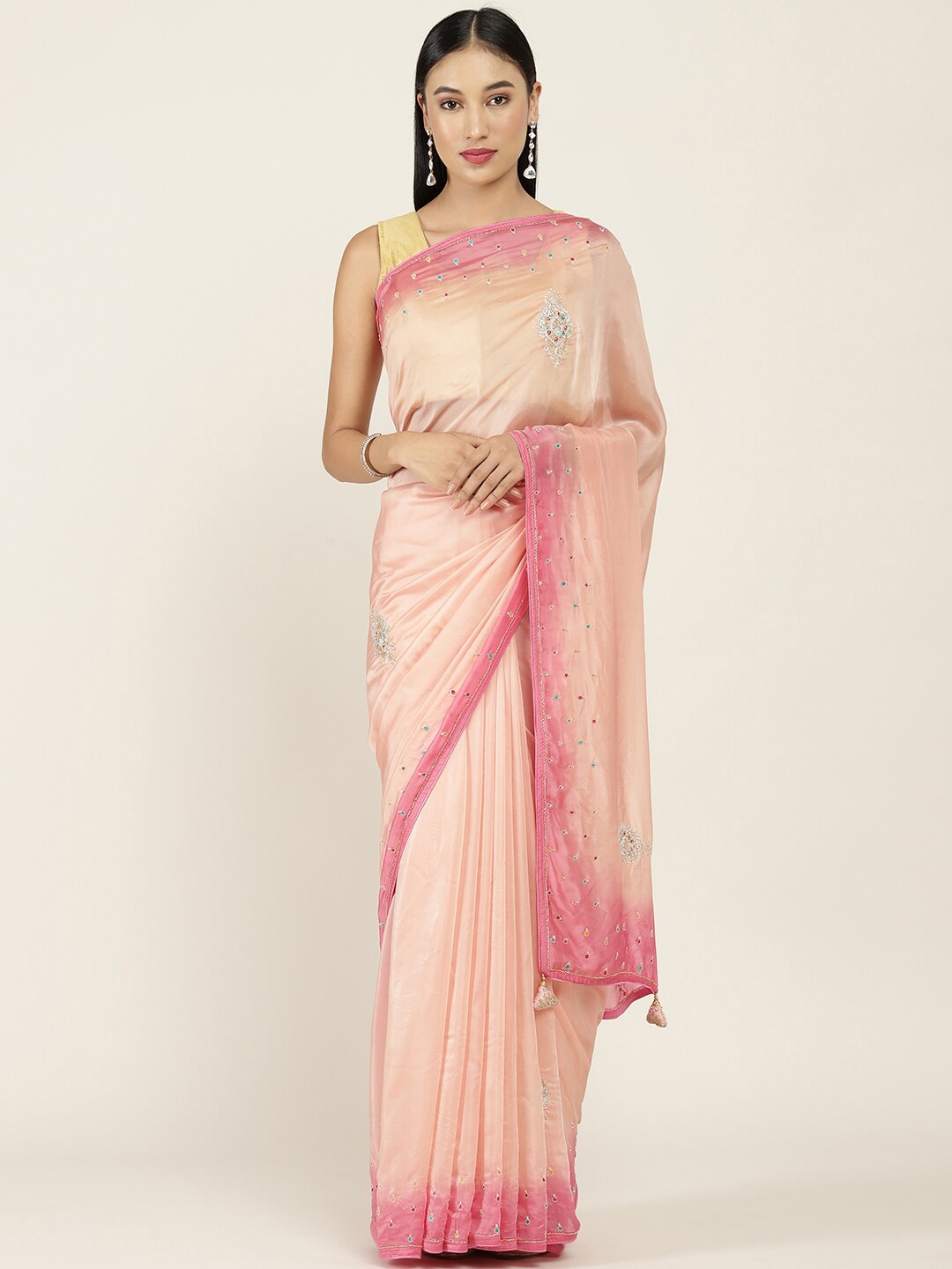 

Soch Women Pink Silk Blend Ethnic Motifs Embellished Saree