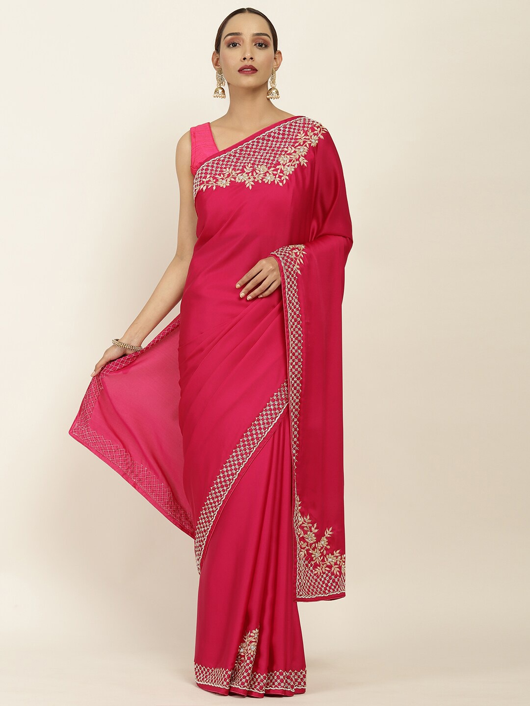 

Soch Women Magenta Ethnic Motifs Embellished Pure Crepe Saree