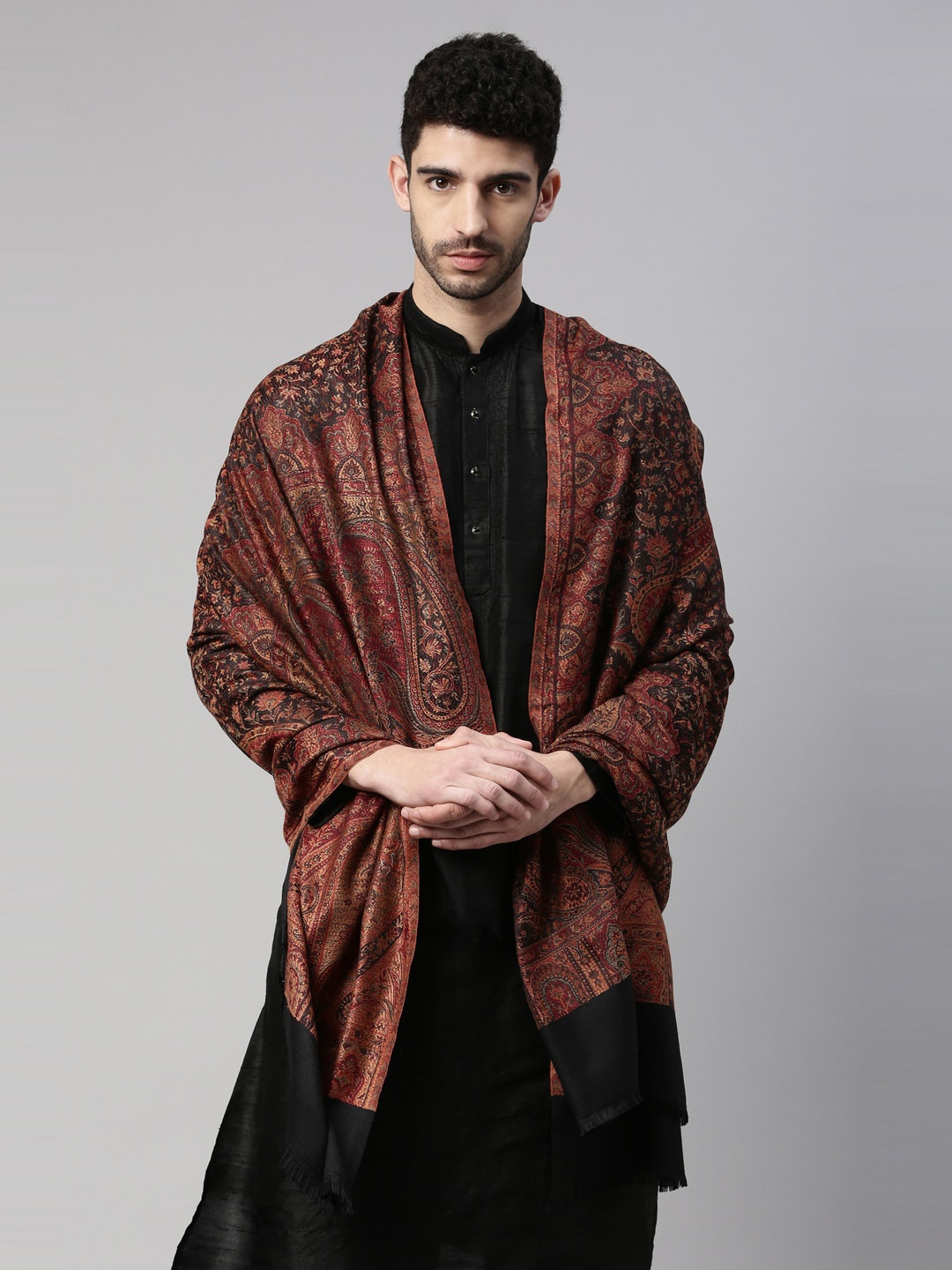 

Pashmoda Men Black Woven Design Shawl