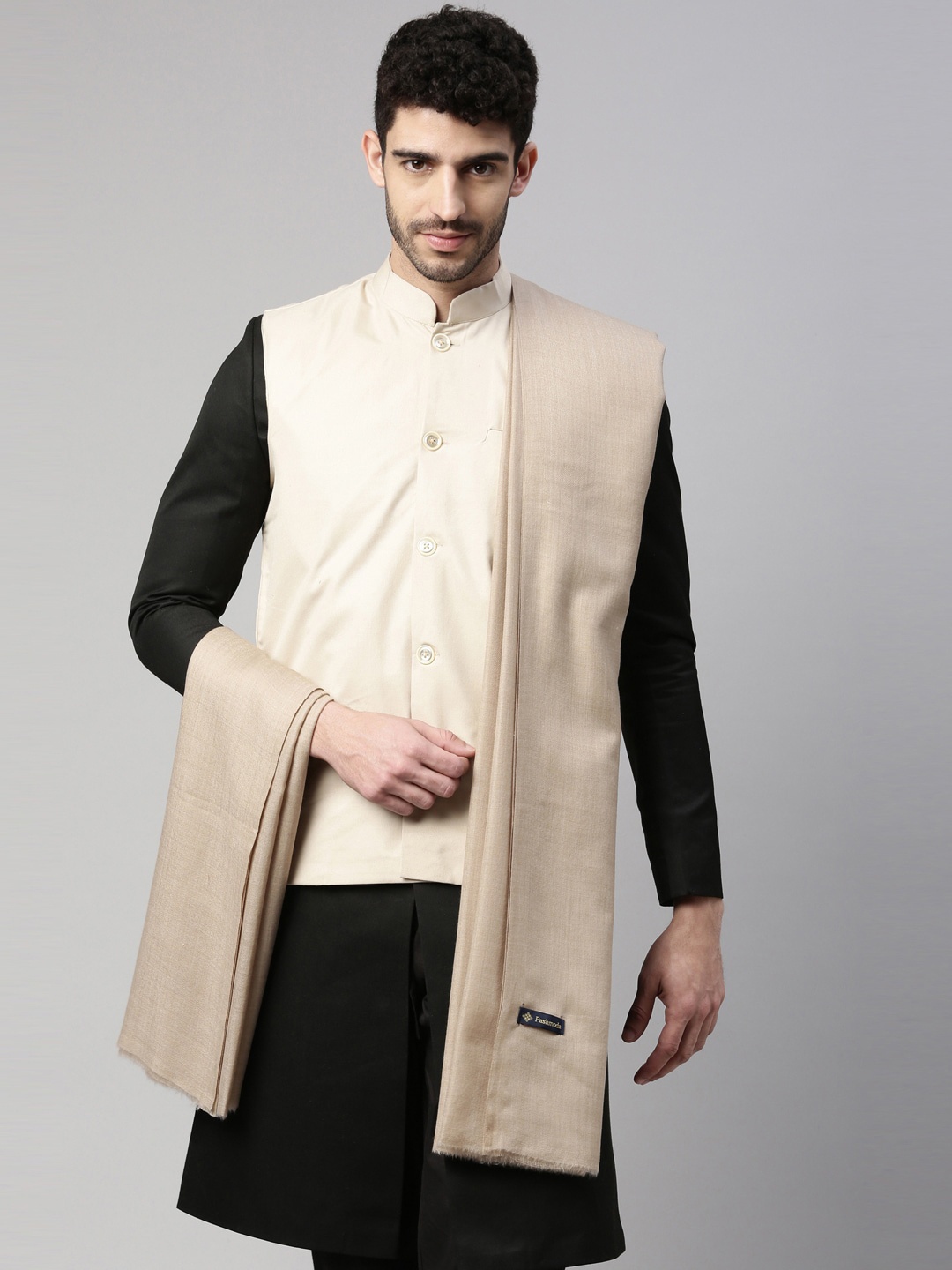 

Pashmoda Men Beige Woollen Shawl