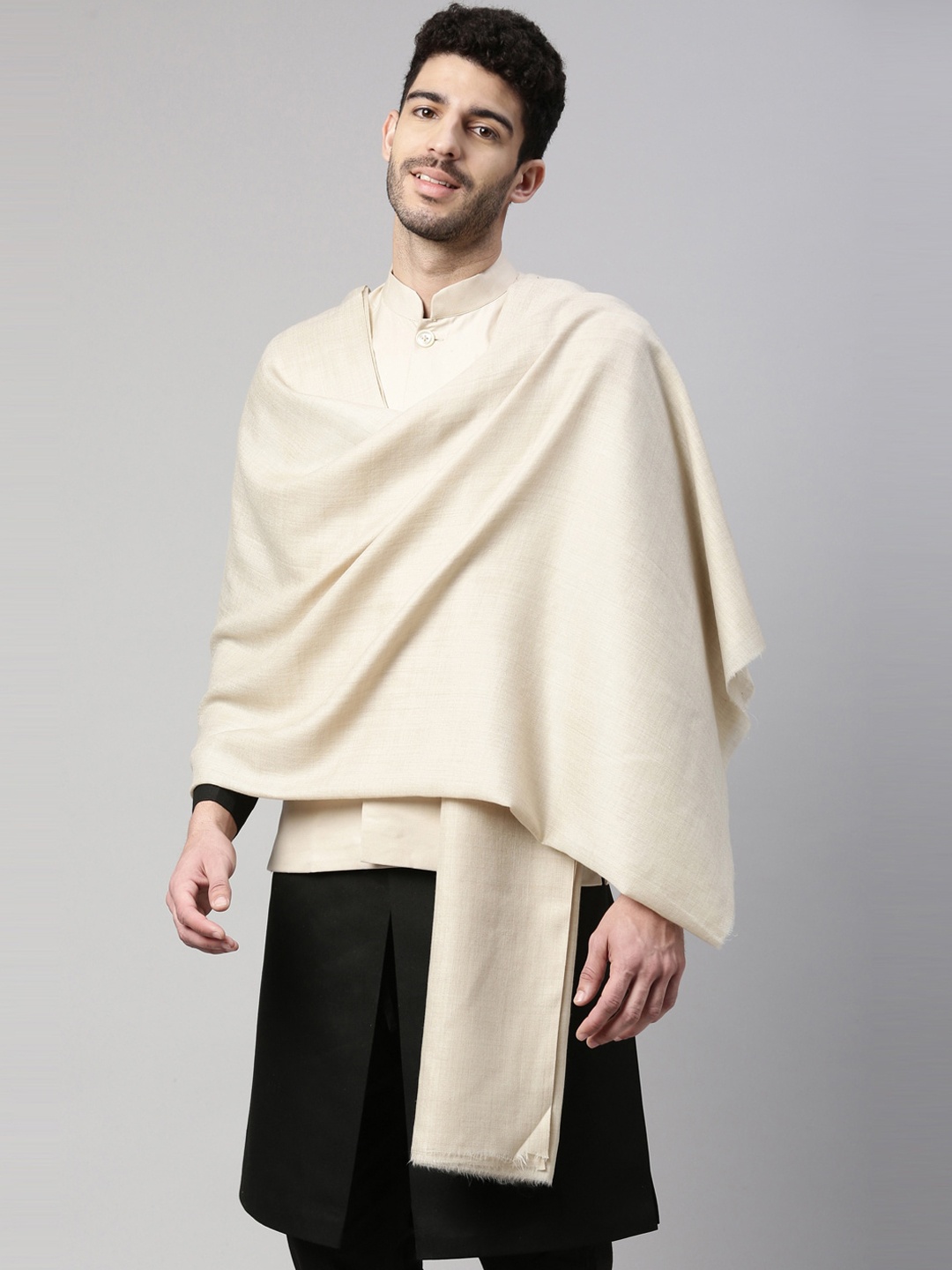 

Pashmoda Men Beige Woollen Shawl