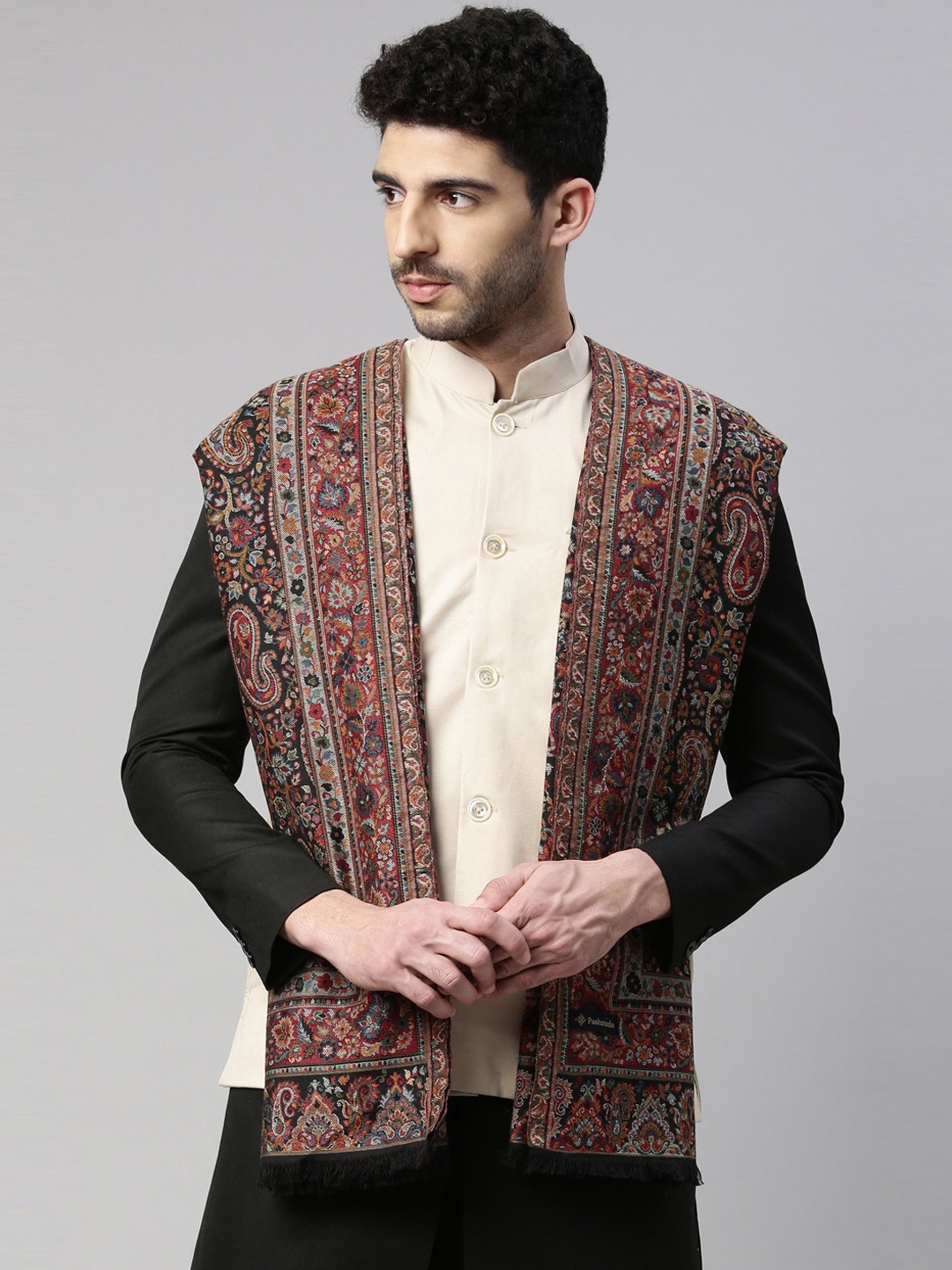

Pashmoda Men Black Woven Design Shawl