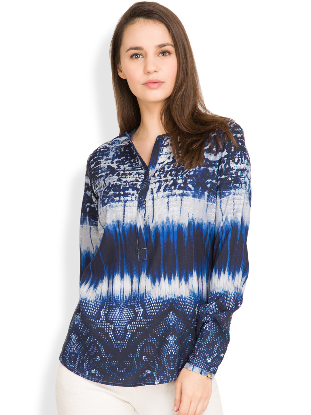 

Tokyo Talkies Women Navy & White Tie-Dyed Top, Navy blue