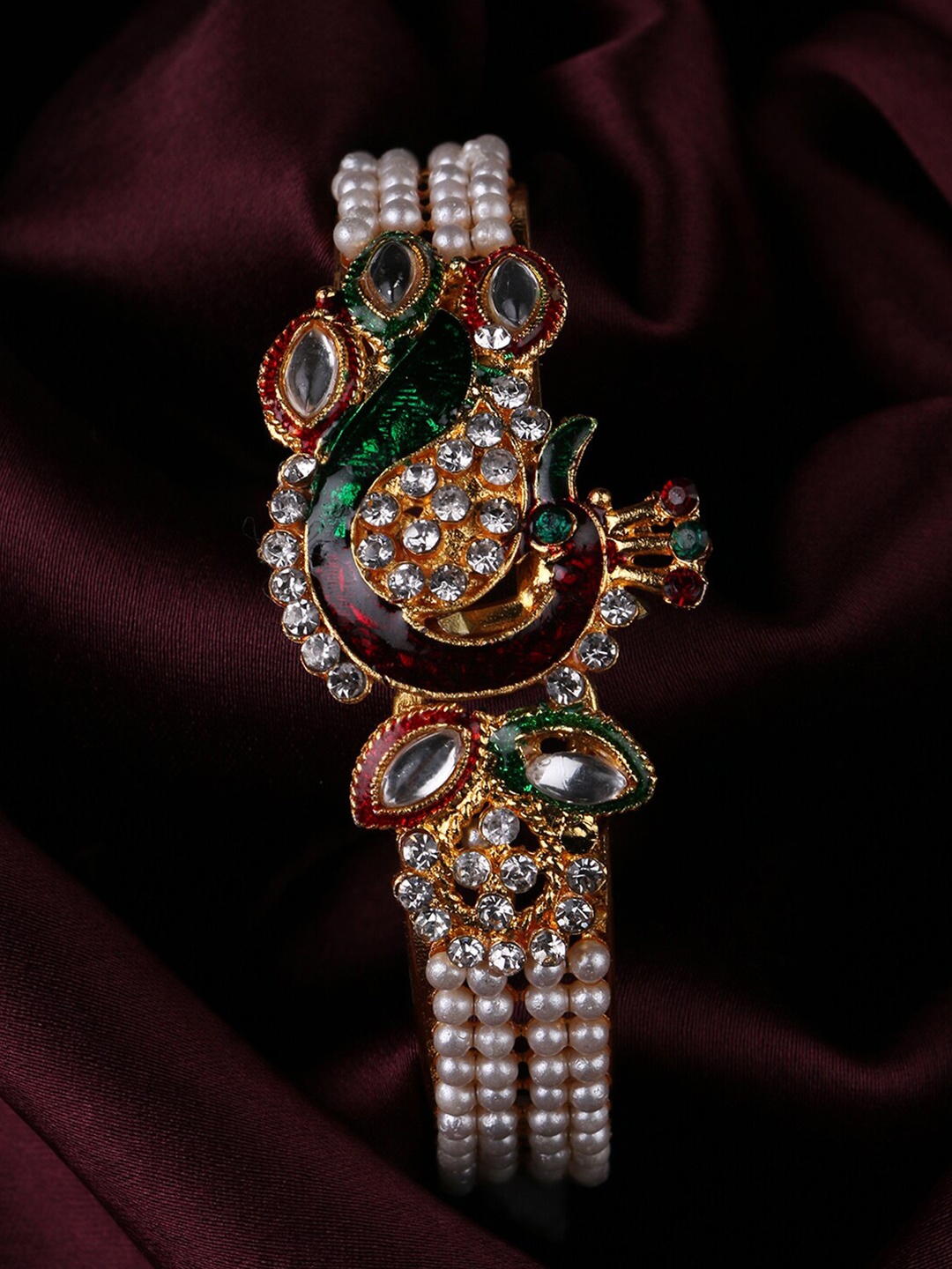 

LIVE EVIL Women White & Green Kundan Gold-Plated Bangle-Style Bracelet