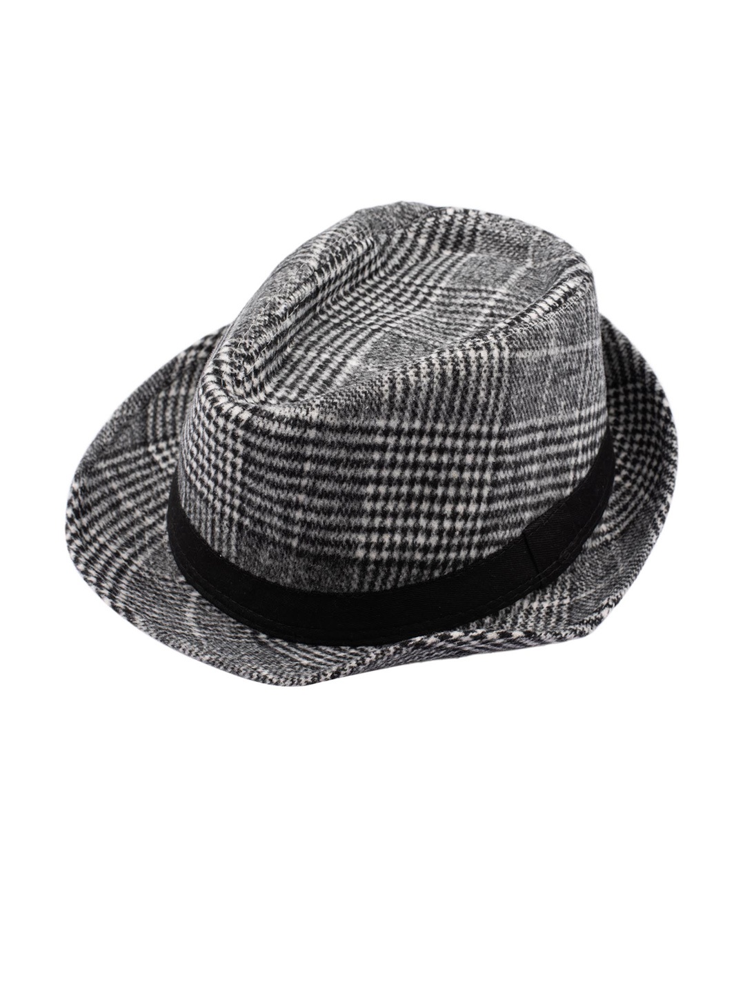 

The Tie Hub Men Grey & Black Houndstooth Checked Fedora Hat