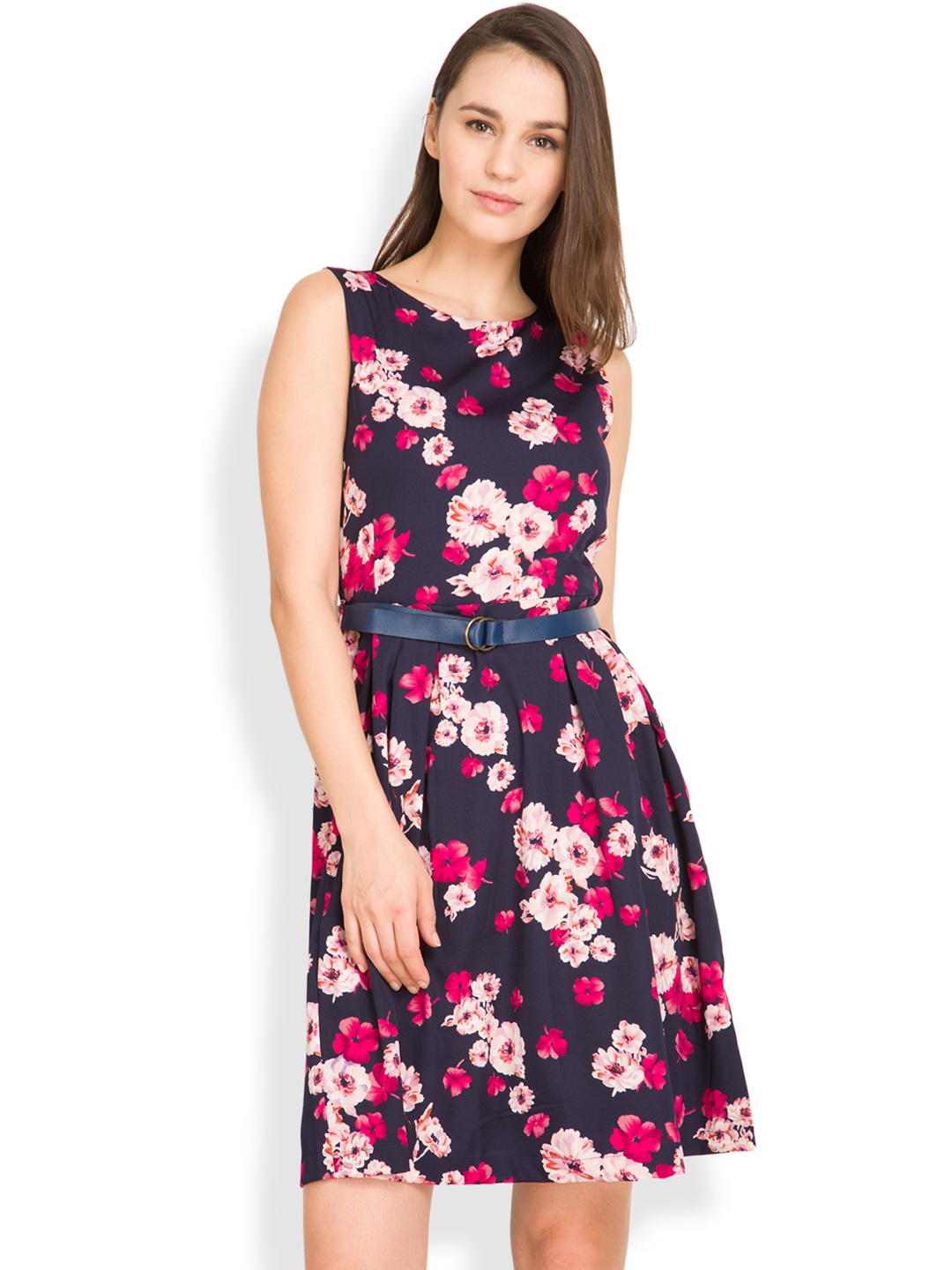 

Tokyo Talkies Women Navy Floral Print Fit & Flare Dress, Navy blue