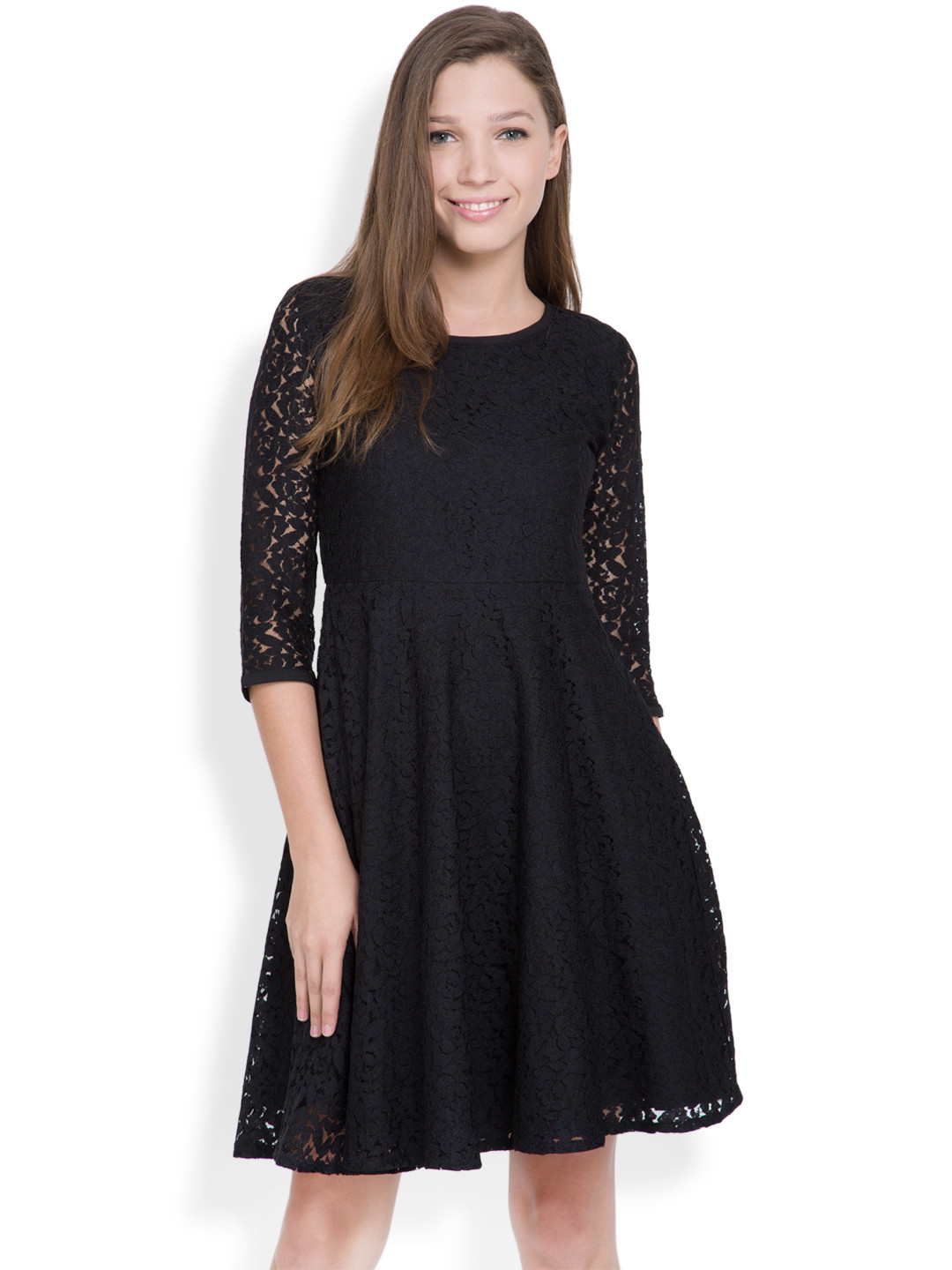 

Tokyo Talkies Women Black Lace Fit & Flare Dress