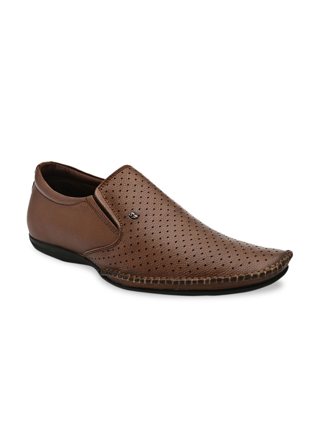 

San Frissco Men Tan-Brown Textured Formal Slip-Ons