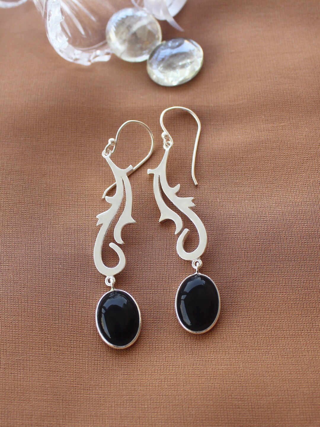 

ERILINE JEWELRY 925 Sterling Silver & Black Oval Shaped Drop Earrings